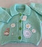 Mint cardigan with bunny and daisies
