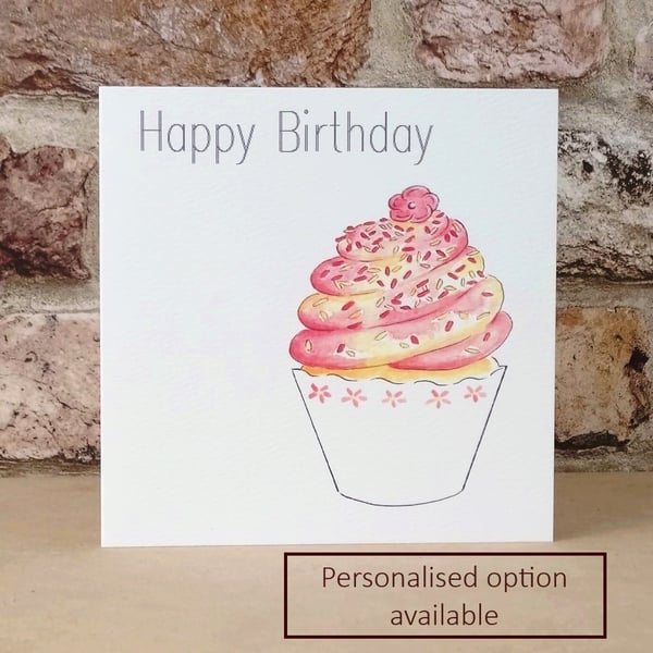 Birthday Card Happy Birthday Cake - Personalised Name option  Eco Friendly