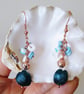 Blue & White Shell Rosegold Earrings,  Boho Blue & White Real Shell Earrings - Image 3