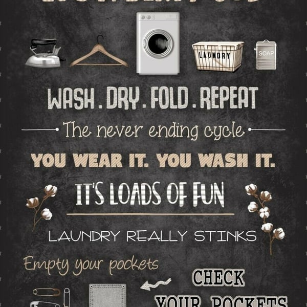 Loads Of Fun Laundry Room Rules Panel 100% Cotton Print Fabric
