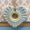 Small Ceramic heart decoration with blue daisy