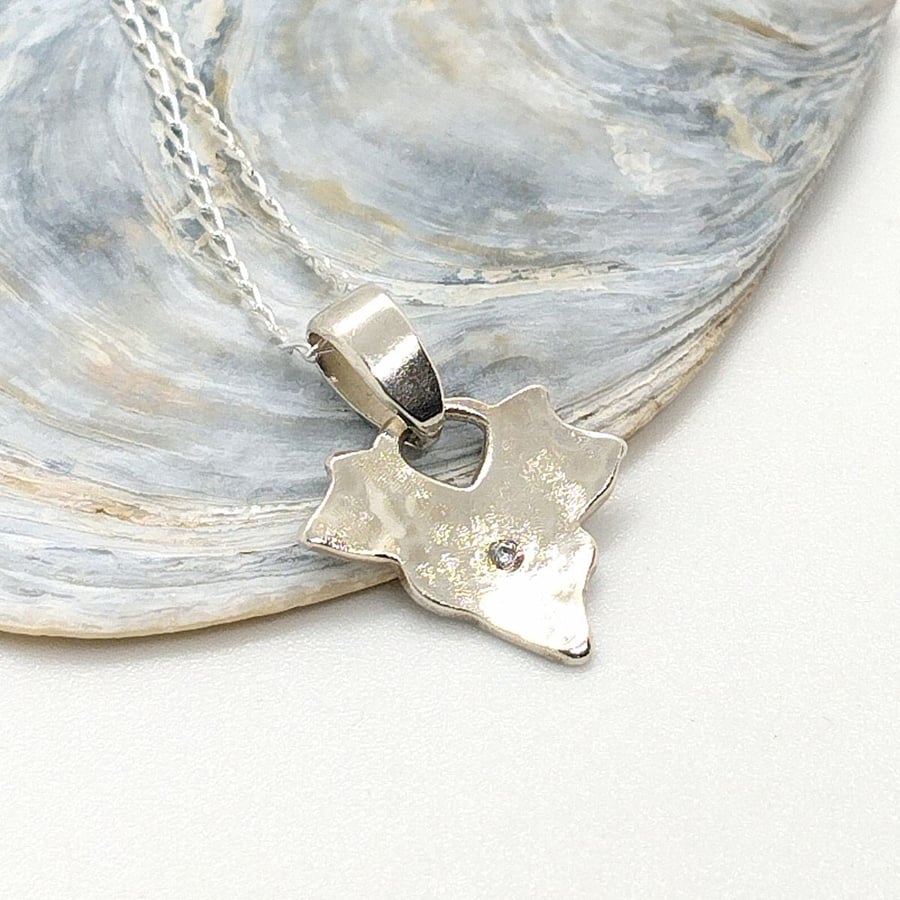 Frosted Ivy Leaf Necklace , Sterling Silver 925 with set Cubic Zirconia 