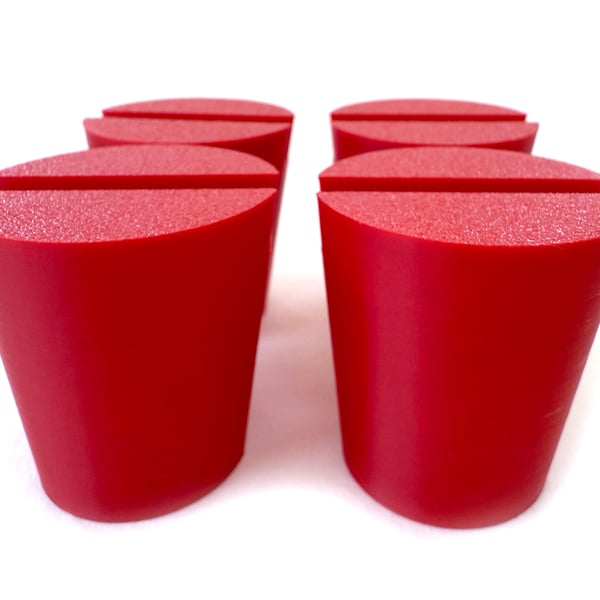 Set of 4 Red Christmas tree pots, fused glass display stands, 6.5mm slot