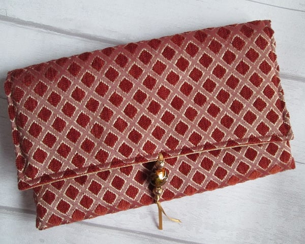 Terracotta and Gold Chenille Clutch Bag