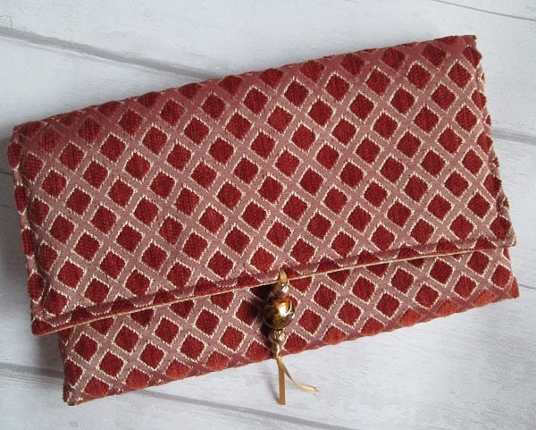 Terracotta & Gold Chenille Clutch Bag, Small Autumnal Clutch Bag