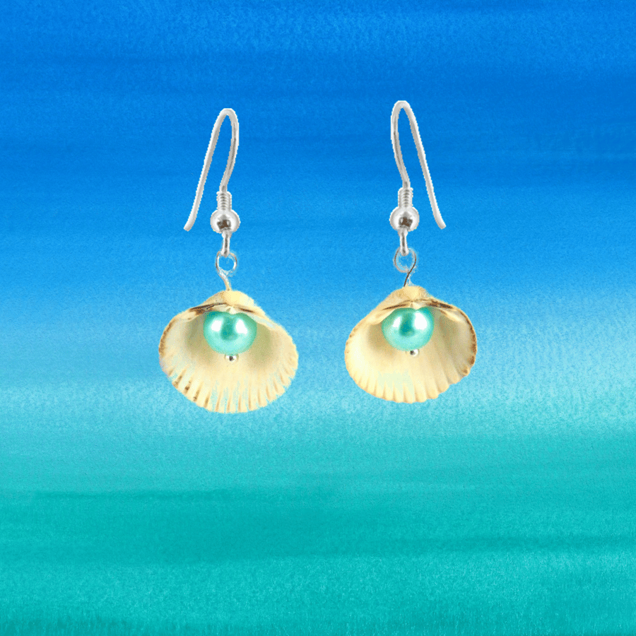 Shell Pearl Earrings - mermaid jewellery seaside ocean gift for her