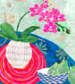Orchids Collage Fine Art Square Handmade Greeting Card - Image 1