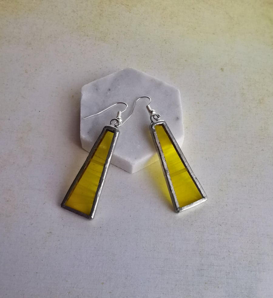 Yellow stained glass dangle earrings