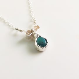 Unique tiny dioptase crystal pendant necklace handmade silver rare jewellery