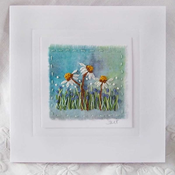 HAND EMBROIDERED BEADED FLORAL GREETINGS CARD