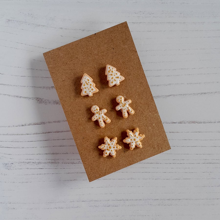Christmas sugar cookie stud earrings set
