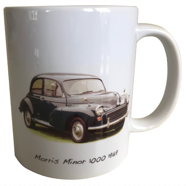 Morris Minor 1969 (Dark Blue) - 11oz Ceramic Mug for Classic British Car fan