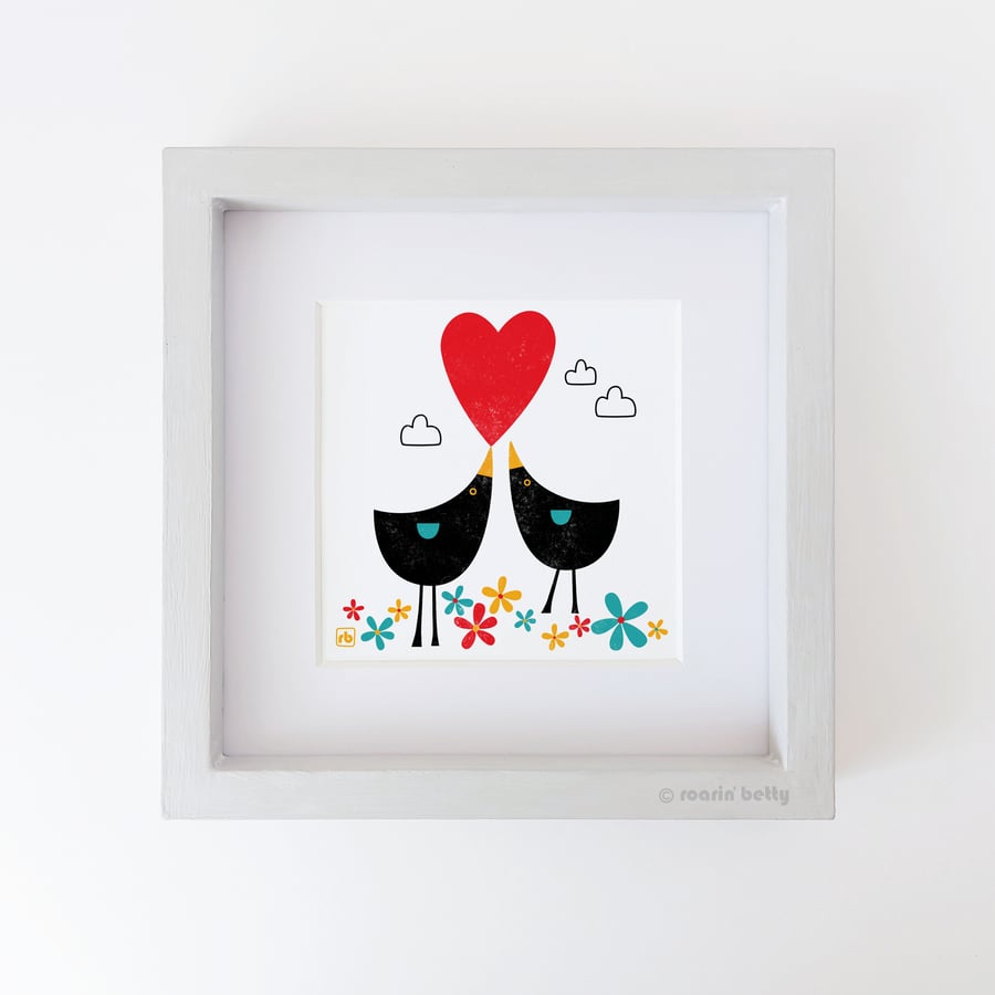 Blackbirds In Love, modern bird print, original Giclee print