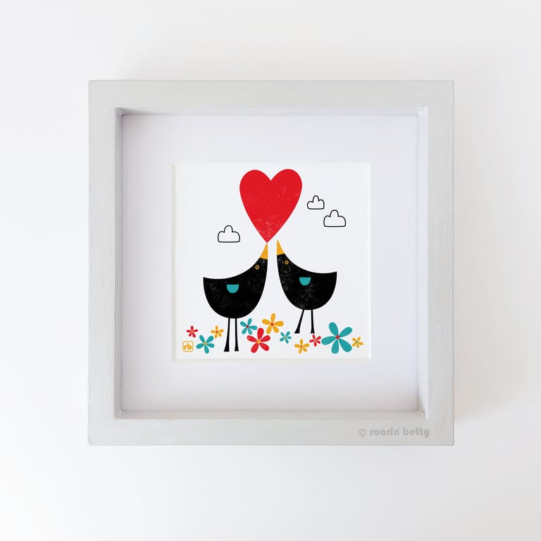 Blackbirds In Love, modern bird print, original Giclee print
