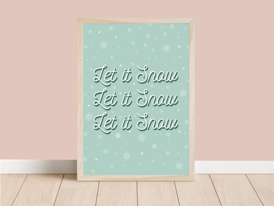 Let it Snow Christmas Wall Art Print, Green Christmas Decor.