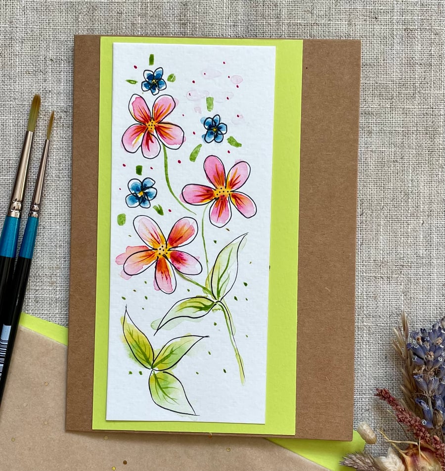 Greeting card, spring flowers design, hand painted, original artwork. 
