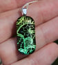 Gold Green Lace Pattern Dichroic Glass Pendant:  Fused Glass Necklace F4 - Image 1