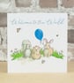 New Baby Card Animal Blue Balloon