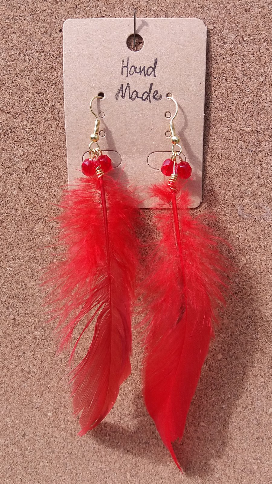 BB04 Red Feather Earrings