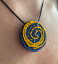 Blue and yellow swirl, hand embroidered pendant - Image 2