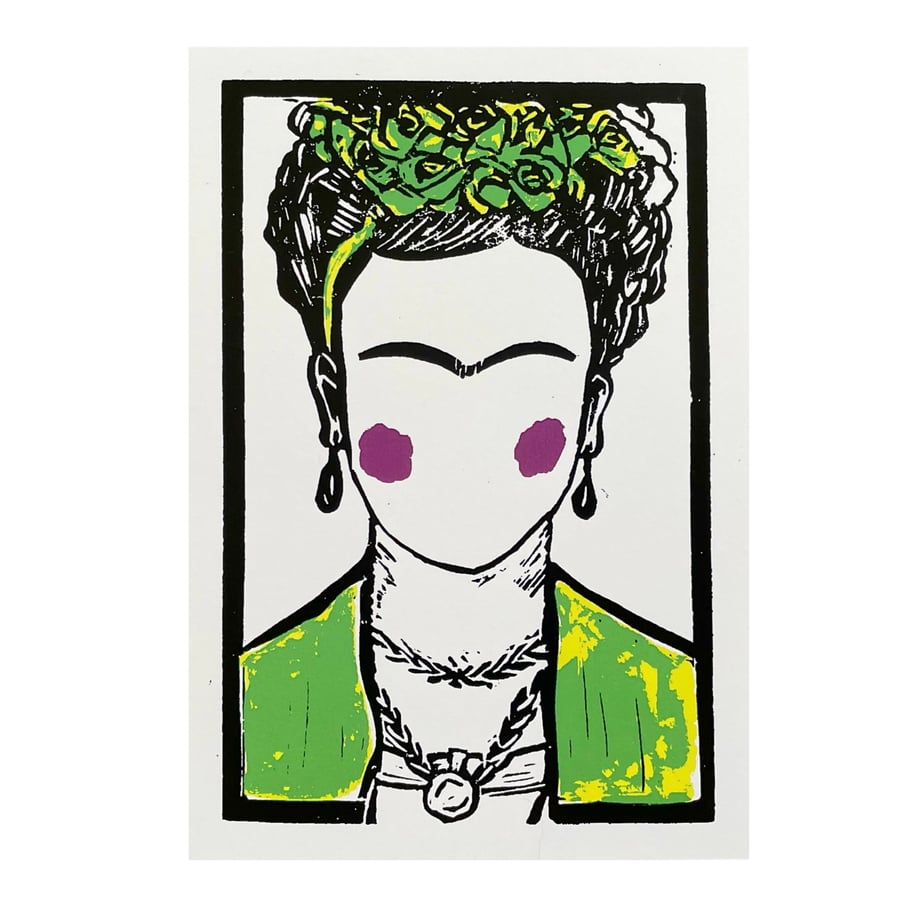 Frida Kahlo greetings card (green)