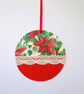 Christmas poinsettia and lace wood decoupage hanging decoration - Image 3