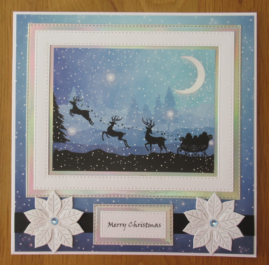 8x8 Santas Sleigh Silhouette Christmas Card