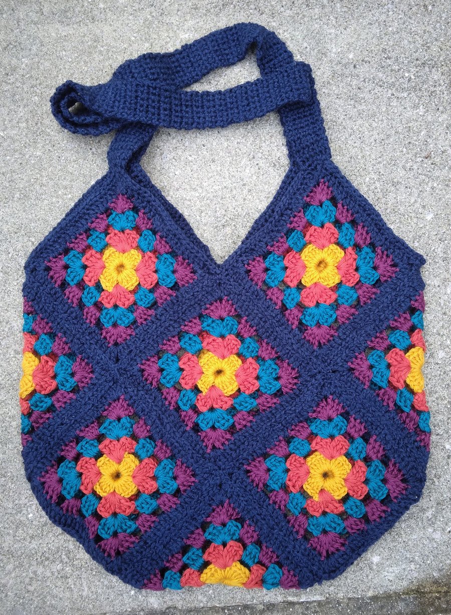 Crochet shoulder tote bag, handmade, Granny Squares