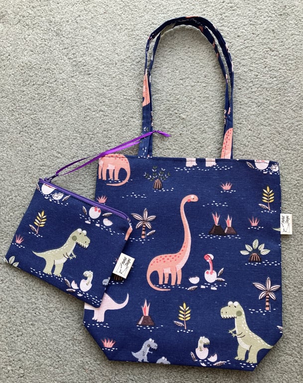 Dinosaur Tote and Purse set, Handmade in the UK
