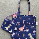 Dinosaur Tote and Purse set, Handmade in the UK