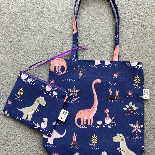 Dinosaur Tote and Purse set, Handmade in the UK