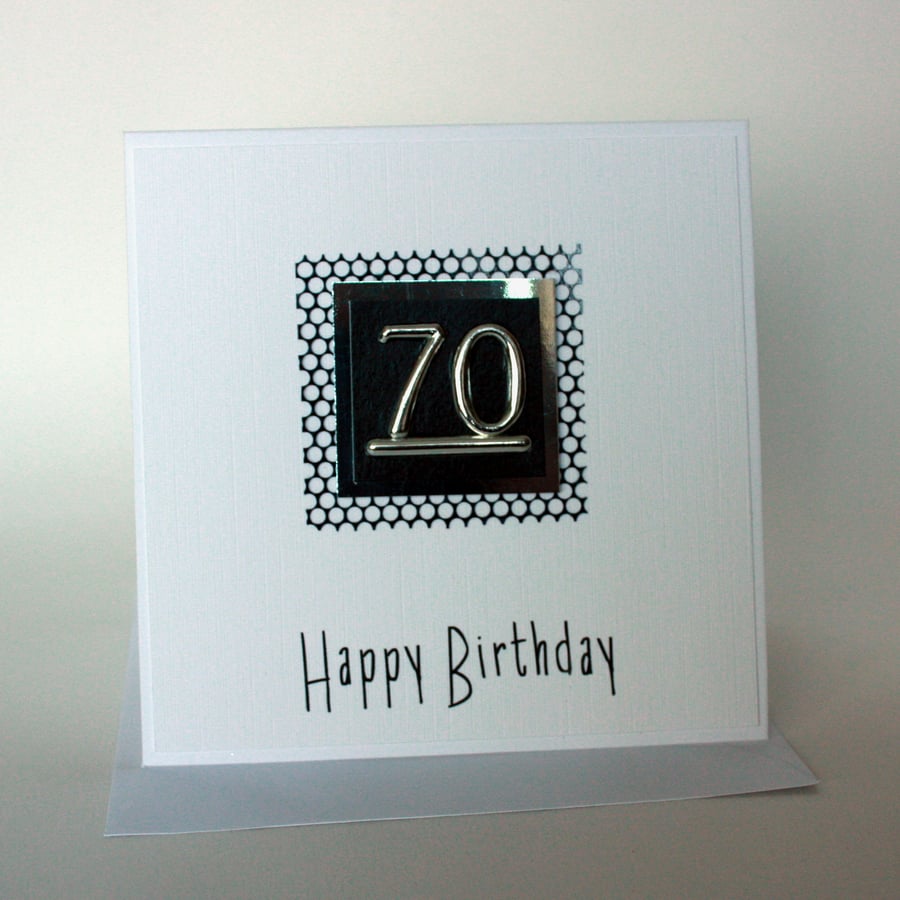 Black and silver 70th Birthday card