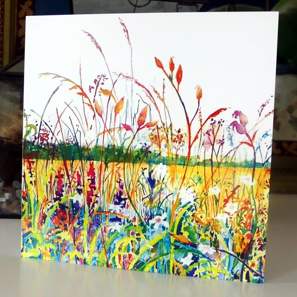 Meadow Wildflowers Blank Greeting Card from Original Watercolour Painting