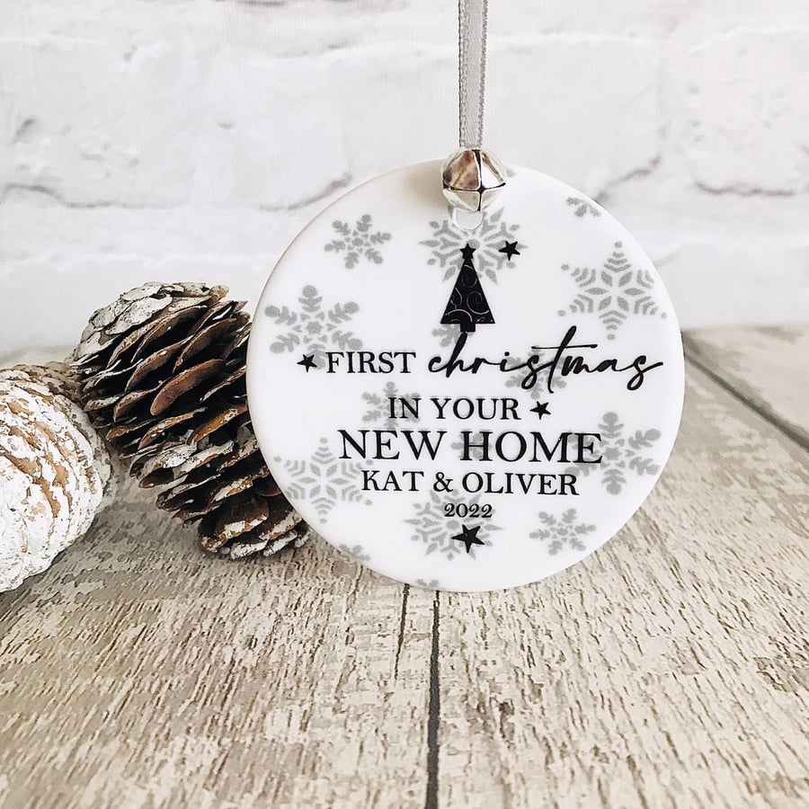 First Christmas new home bauble, personalised hanging heart, first home XMAS