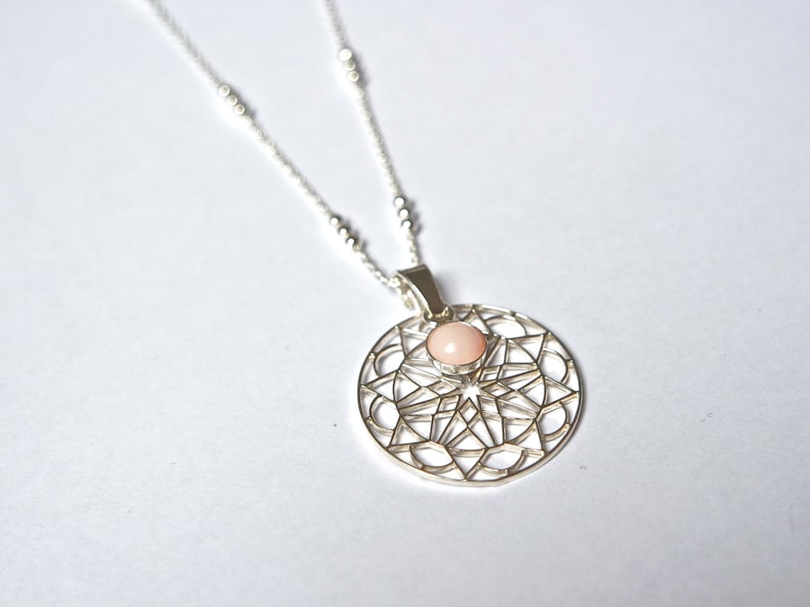 Sterling Silver Mandala Necklace - Peruvian Pink Opal