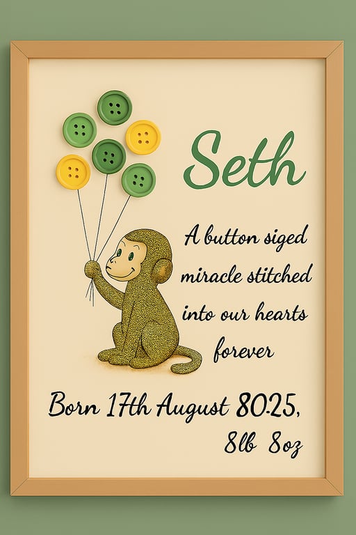 Jungle-Themed Button Birth Keepsake 