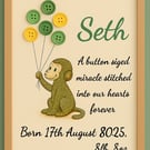 Jungle-Themed Button Birth Keepsake 