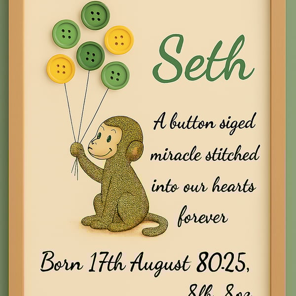 Jungle-Themed Button Birth Keepsake 