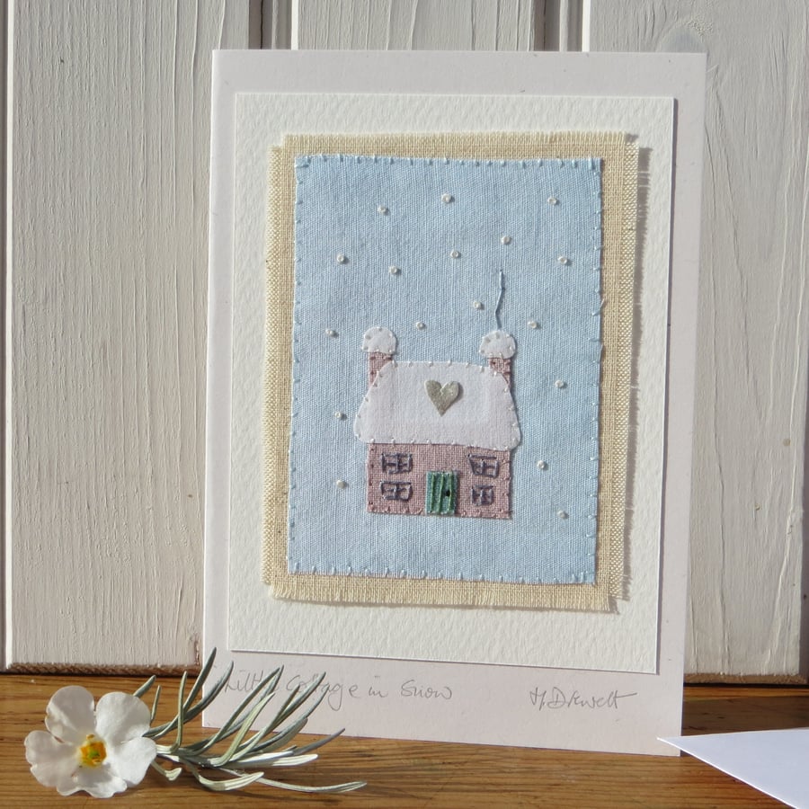 Little Cottage in Snow hand-stitched miniature for Christmas or New Home