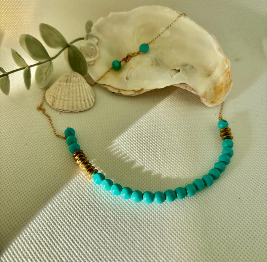 Perfectly Imperfect Turquoise Howlite and gold Hematite chain necklace