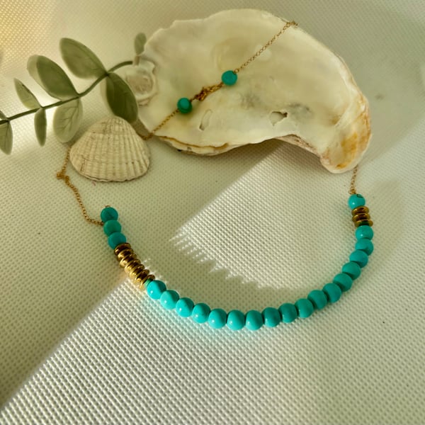 Perfectly Imperfect Turquoise Howlite and gold Hematite chain necklace