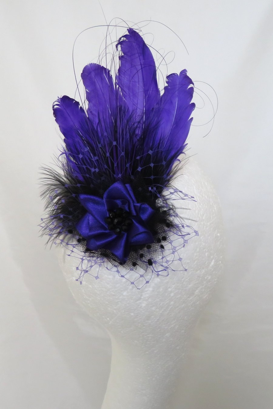 Dark Purple & Black Regency Feather Hair Clip Headpiece Vintage Plume Fascinator