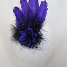 Dark Purple & Black Regency Feather Hair Clip Headpiece Vintage Plume Fascinator