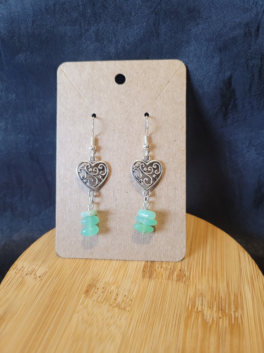 Crystal Earrings - Filagree Heart Green Aventurine