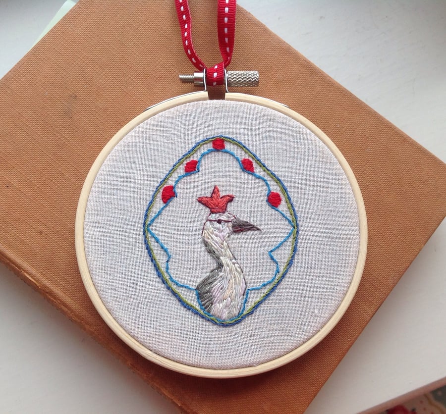 Original Art, Hand Embroidered King Bird Hanging Hoop 