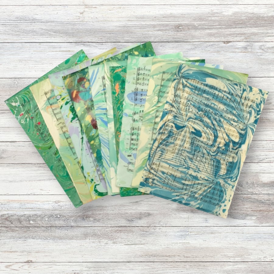 Marbled ephemera mixed paper pack greens