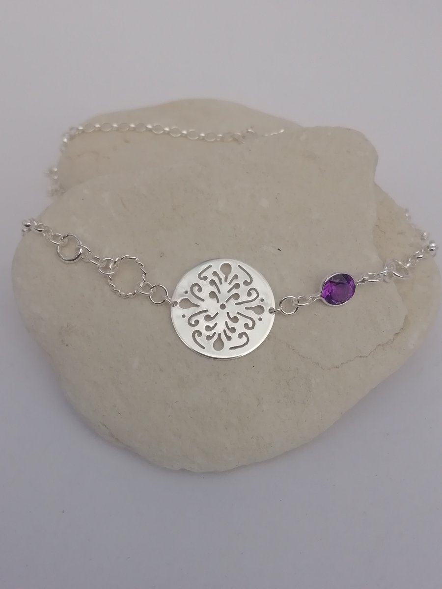 Amethyst & Silver Necklace with Filigree design