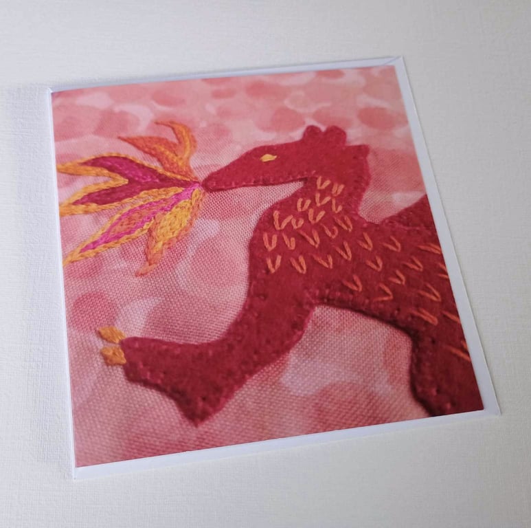 Red Dragon printed blank card, based on my own embroidered applique design