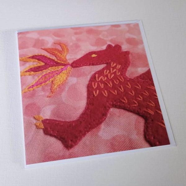 Red Dragon printed blank card, based on my own embroidered applique design