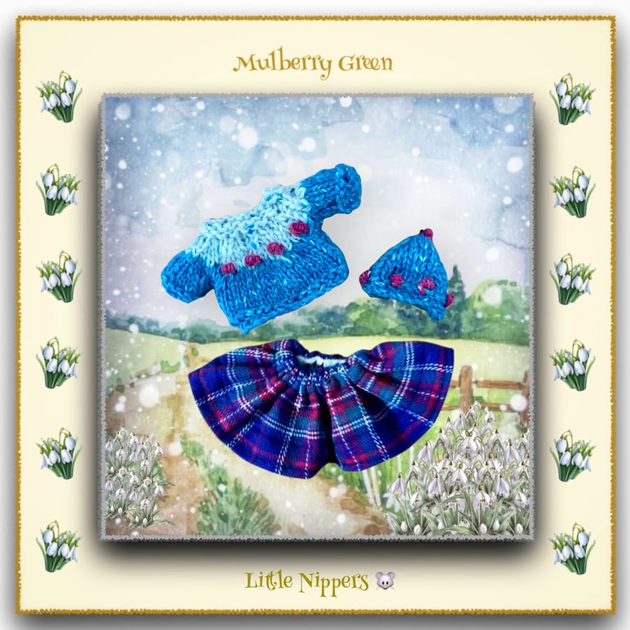 Little Nippers Blue and Red Tartan Skirt with Matching Jumper and Hat